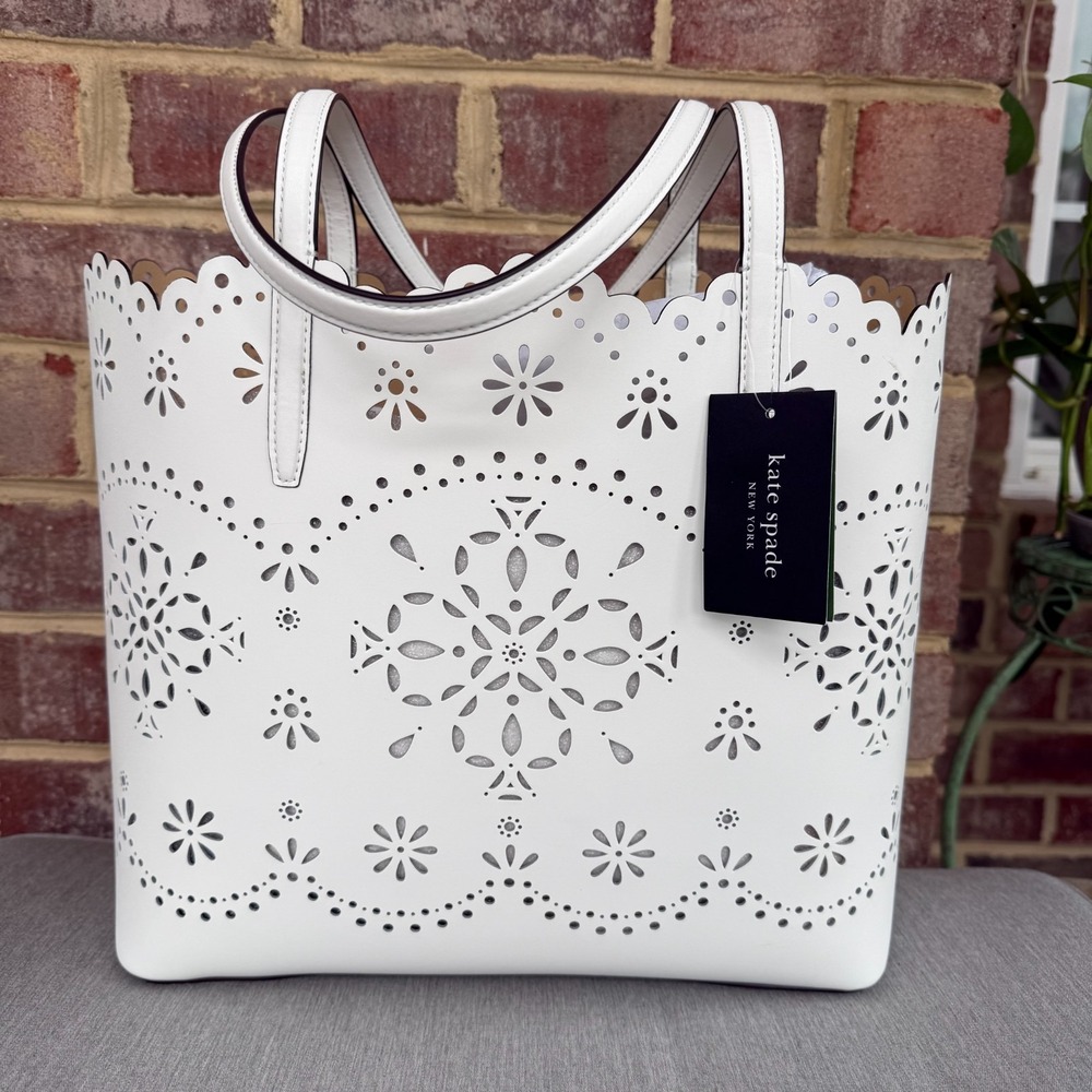 Kate Spade Do It All Perforated Large Leather Tote - True White - New with Tag - Picture 2 of 8